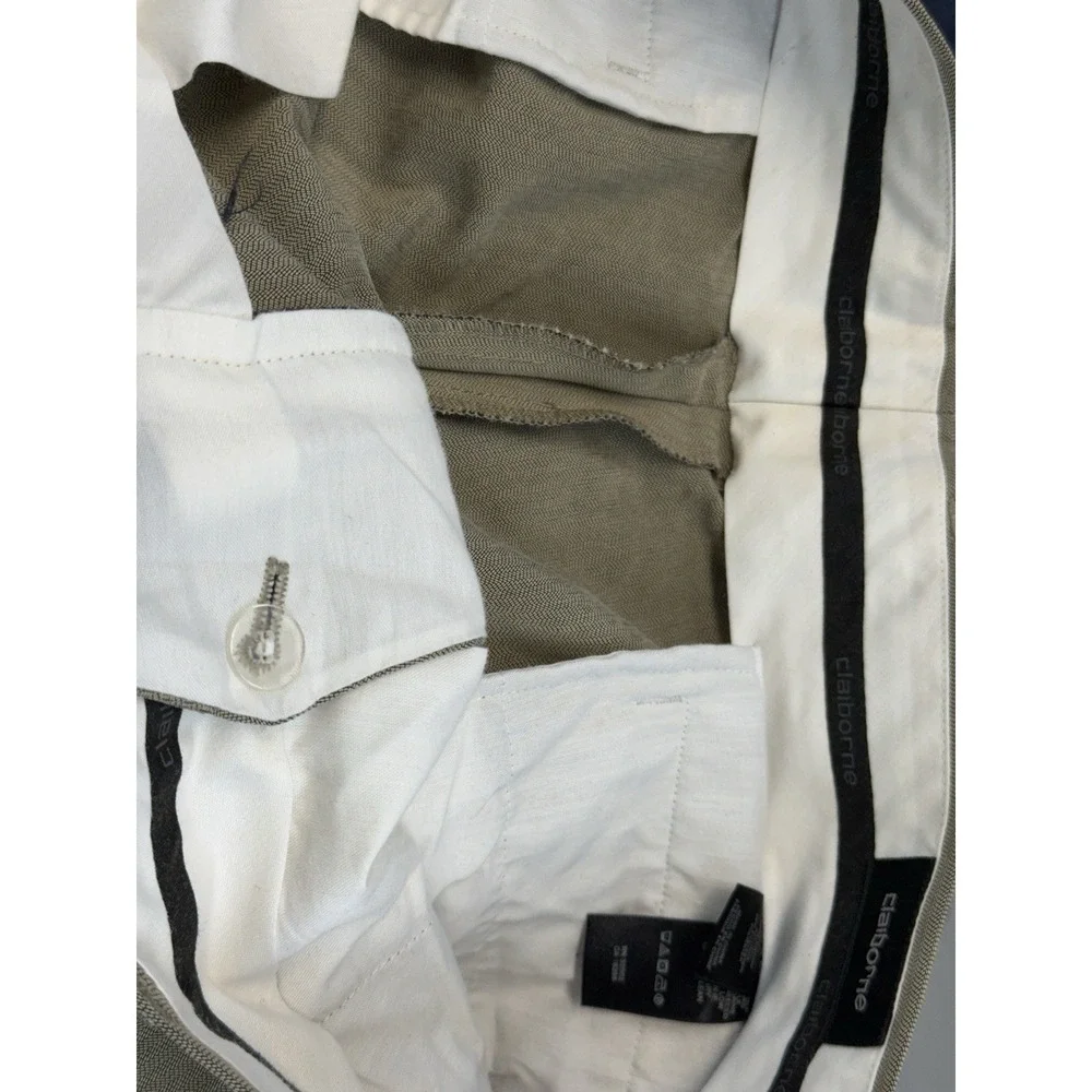 Claiborne Pleated Pants Mens 36X30 Taupe Herringbone Slacks Trousers‎ Cuffed